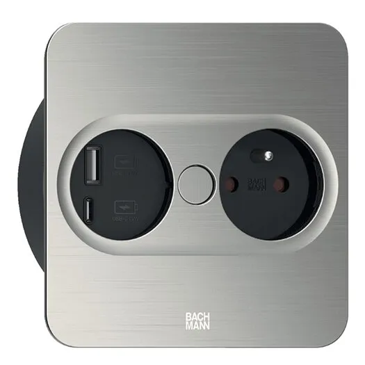 Twist 2 inbouwstopcontact met 1 contactpunt , 1 USB lader, RVS, penaarding 